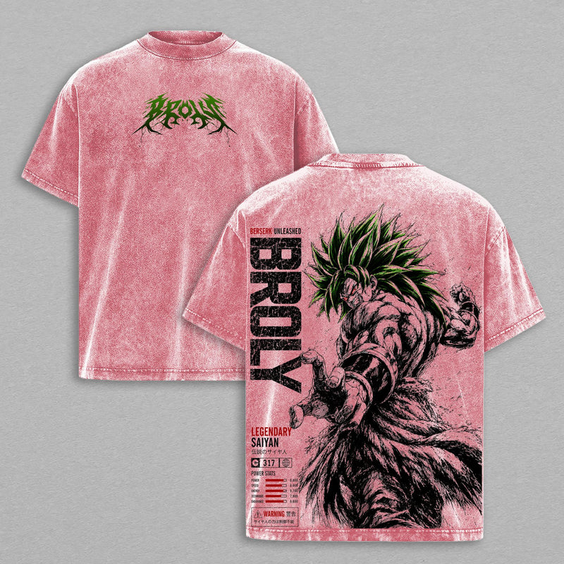 Broly DBZ Washed Tee – SuperSaiyan Berserker Anime Graphic Double Printed T-Shirt Menswear Heavy Cotton Unisex Oversize Streetwear Vintage Battle Beast Edition