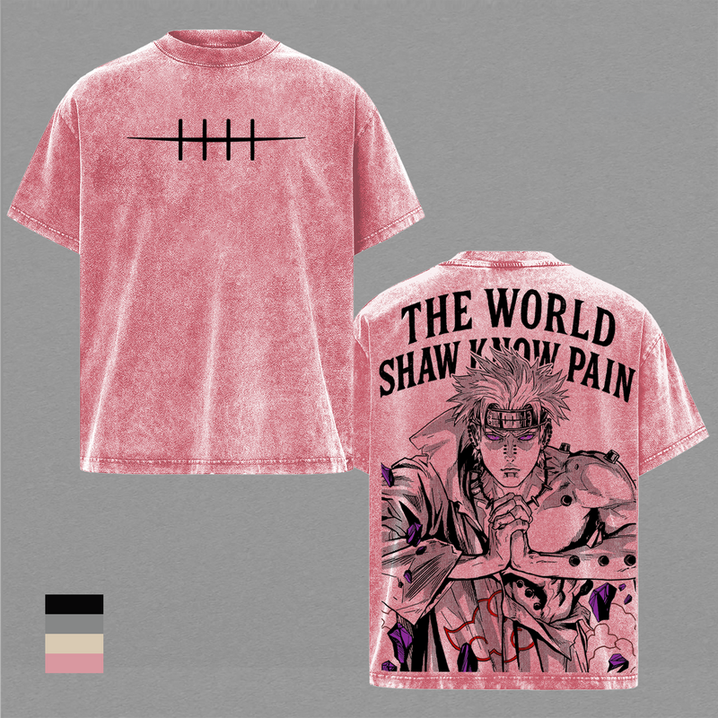Pain Akatsuki Naruto Vintage Washed T-Shirt, Anime Graphic Tee Heavyweight Cotton Streetwear