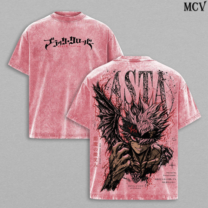 Asta Black Clover Tee – Asta Vintage Washed T-Shirt | Anti Magic Knight | Black Bulls Anime Manga Graphic Tee | Heavy Cotton Unisex Oversized Streetwear Top