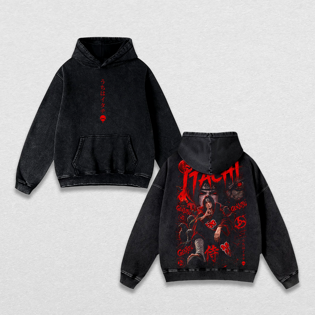 Itachi Uchiha washed hoodie - Black