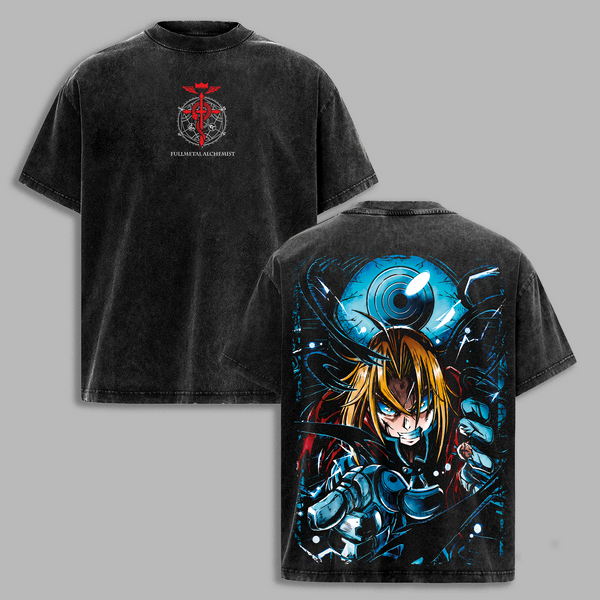 Fullmetal Alchemist Edward Elric Anime Graphic Tee Vintage Washed Oversized Shirt FMA Brotherhood Manga Streetwear Unisex Gift