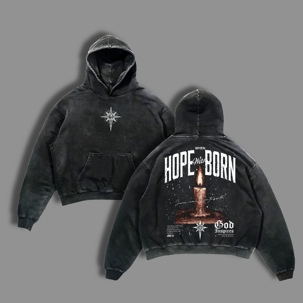 HOPE WAS BORN – Faith That Lights The Darkness Christian Washed T Shirt Jesus Candle Cross Graphic Heavy Cotton Streetwear Unisex Relaxed Fit Inspirational Religious Tee Dark Aesthetic Church Style