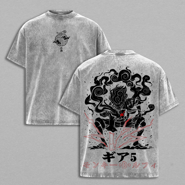 Sun Warrior Gear Form T-Shirt Vintage Washed Oversized Anime Tee Acid Wash Soft Cotton Streetwear Top Unisex Casual Outfit Manga Graphic Clothes Gift for Adventure Fans