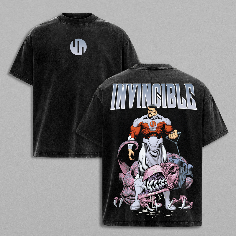 Thragg The Conqueror Viltrumite War Invincible Superhero Comics Double Print Tee, Soft Loose-Fitting Oversize Acid Washed Cotton Graphic Apparel, Lightweight Streetwear Top for Menswear