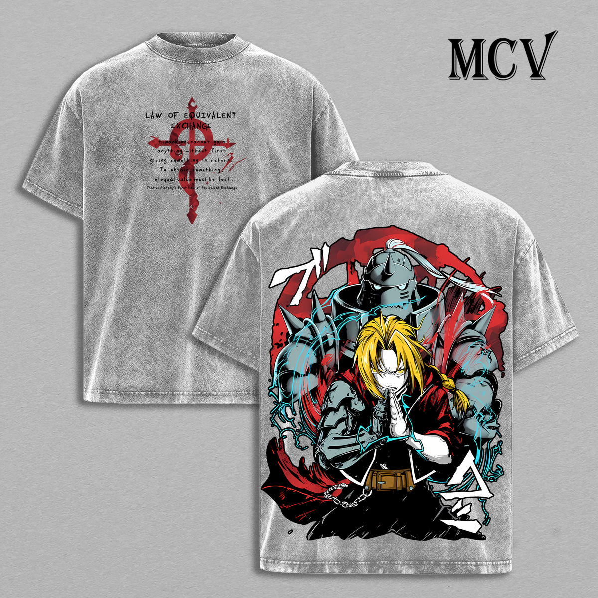 Edward & Alphonse Elric Fullmetal Alchemist Washed T-Shirt, Vintage Anime Oversized Tee