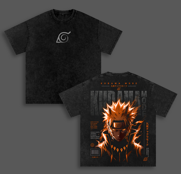 Narutoo ''Uzumaki'' -Vintage Washed Anime Shirt, Kurama Mode Rasengan Graphic Tee, Hidden Leaf Village Manga T Shirt, Oversized Heavyweight Cotton Streetwear, Anime Fan Gift
