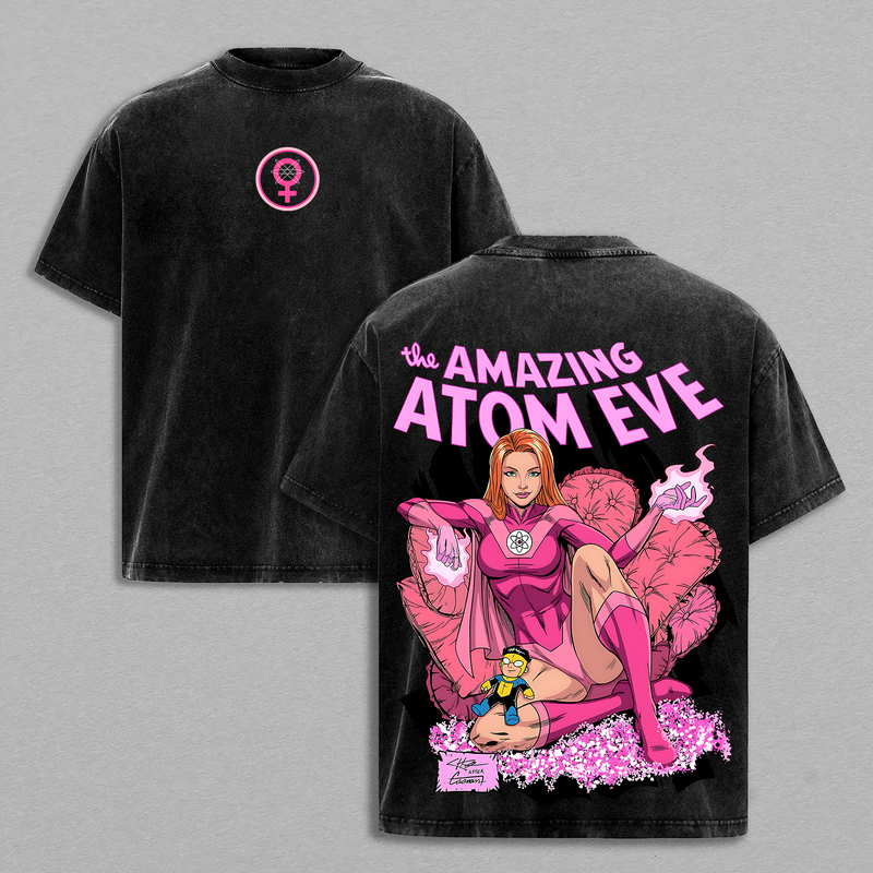 Invincible Vintage Washed Shirt, Atom Eve Pink Superhero Graphic Tee, Oversized Streetwear T Shirt, Comic Y2K Aesthetic Unisex Casual Cotton Short Sleeve, Trendy Summer Outfit Street Style Gift for Men Women Fans