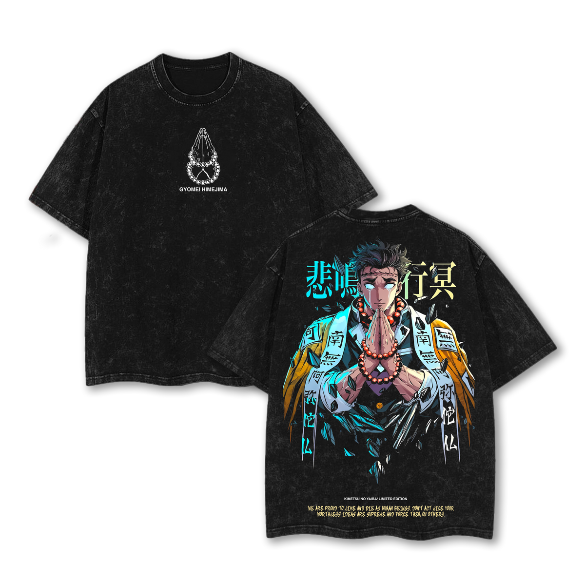 Retro Heavy Limited Himejima Gyoumei - Demon Slayer Anime Double Printed Vintage Washed Tee
