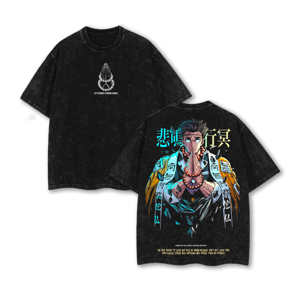 Retro Heavy Limited Himejima Gyoumei - Demon Slayer Anime Double Printed Vintage Washed Tee