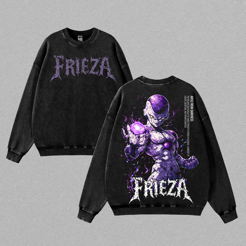 Frieza Final Form DBZ Vintage Washed Oversized Anime Shirt, Purple Energy Villain Graphic Tee, Heavyweight Cotton Streetwear, Unisex Gift for Anime Fans