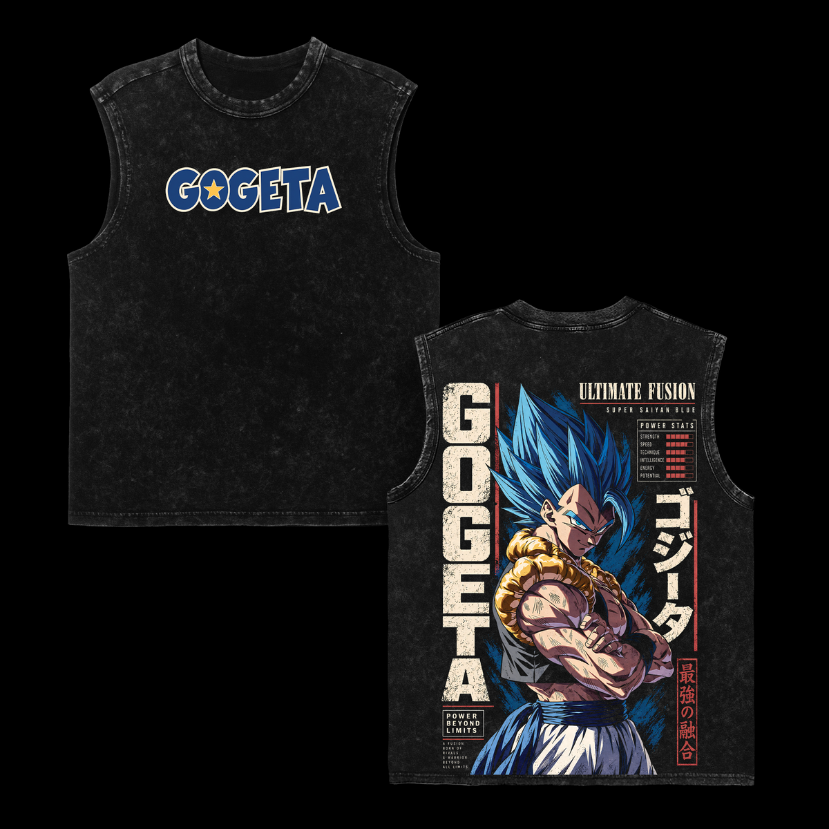 Gogetaaaaaa Super Saiyan Blue DBS Vintage Washed T-Shirt - DBZ Anime Graphic Tee Oversized Streetwear Cotton Tshirt Classic Menswear Clothes Apparel Gift for Dbz Fans Men & Women