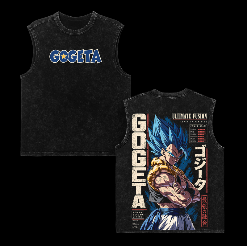 Gogetaaaaaa Super Saiyan Blue DBS Vintage Washed T-Shirt - DBZ Anime Graphic Tee Oversized Streetwear Cotton Tshirt Classic Menswear Clothes Apparel Gift for Dbz Fans Men & Women