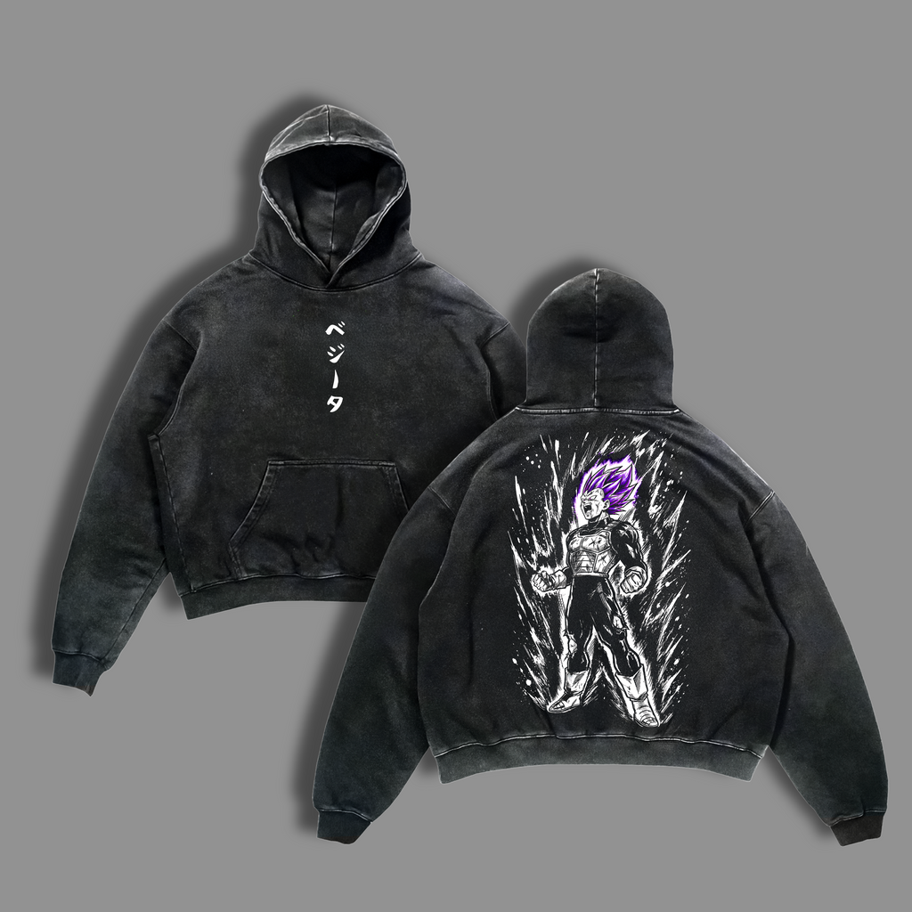 Purple Aura Saiyan Prince Vintage Washed Oversized Tee, Ego Power Anime Warrior Shirt, Cosmic Fighter Heavyweight Cotton Streetwear Graphic