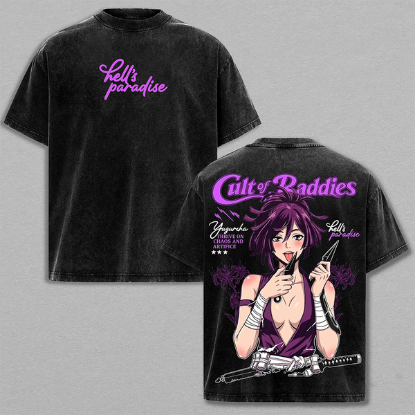 Yuzuriha Washed Tee – Hell’s Paradise Anime T-Shirt, Kunochi Assassin Beautiful yet Deadly Manipulative Survivor Skilled Ninja Charm and Deception Dual Nature Dark Femme Fatale Vintage Streetwear