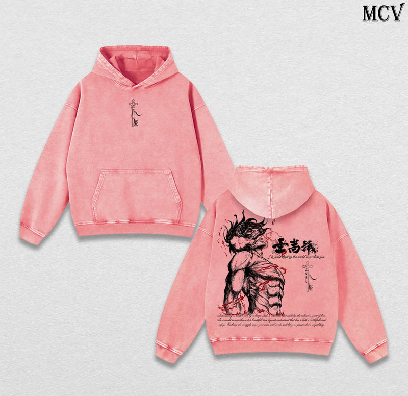 Eren Yeager Freedom Burden – Attack on Titan Vintage Washed Heavyweight Cotton Anime Graphic Hoodie Streetwear