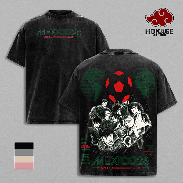 Mexico World Football Tour 2026 Vintage Washed Anime Soccer T Shirt, Retro Futbol Graphic Tee, Oversized Heavyweight Cotton Streetwear, Mexico Football Fan Shirt, Sports Aesthetic Gift Merch Apparel