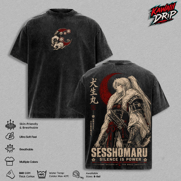 Sesshomaru Inuyasha Vintage Clothes Washed Anime Graphic Tee Manga Shirt Japan Anime T-Shirt Oversized Heavy Cotton Streetwear Top Apparel Classic Anime Fan Gift for Men & Woman