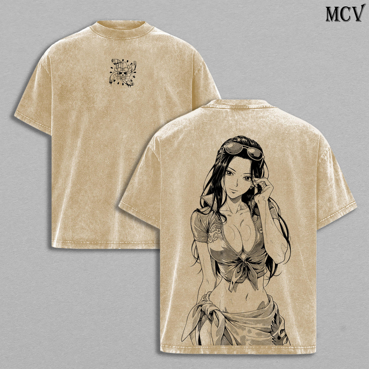 Nico Robin Washed Tee – One Piece Anime Manga Devil Child Graphic Double Printed T-Shirt, Menswear Heavy Cotton Unisex Oversize Streetwear Vintage Edition