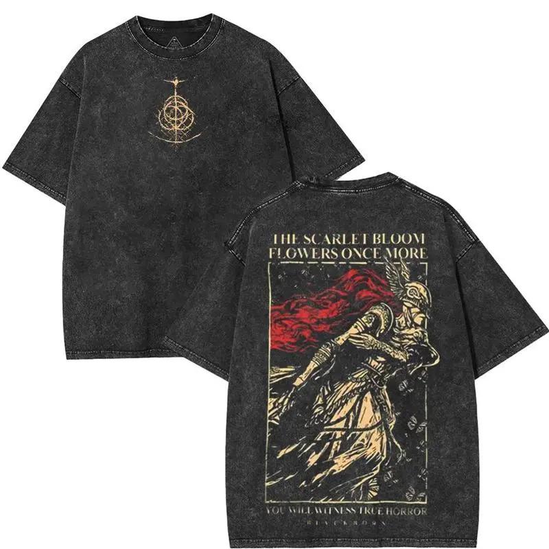 Malenia Blade of Miquella Elden Ring Double Printed T Shirt Washed Oversize Unisex Cool Game Streetwear Graphics Tee Design Shirt Game Merch Urban Outfit Summer Fashion Clothes Top