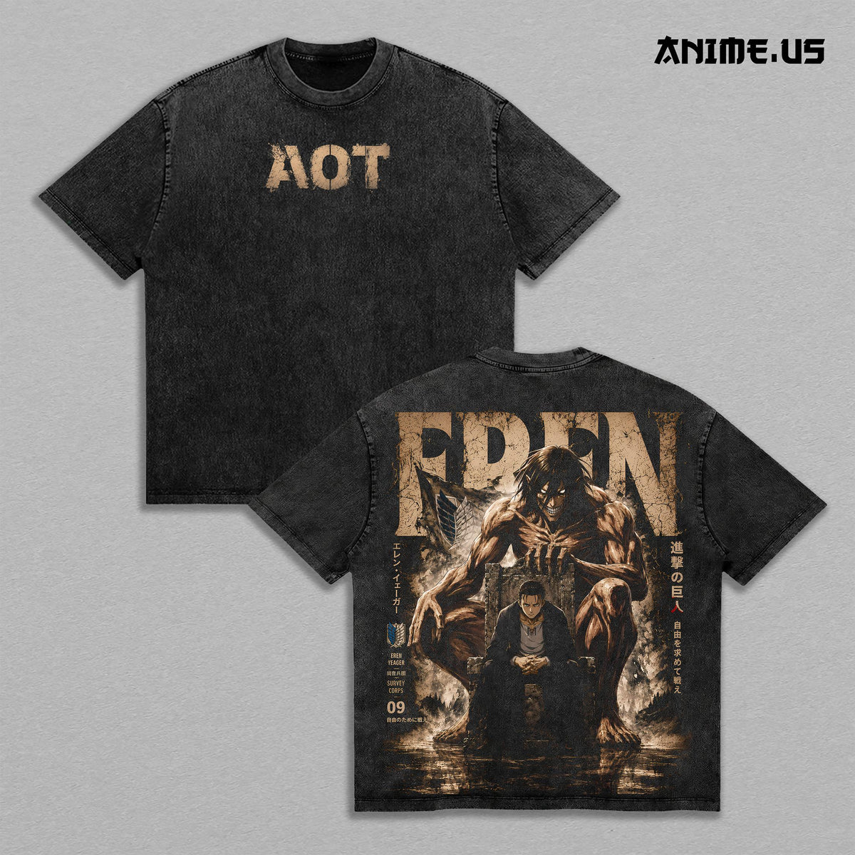 Eren Yeager Attack Titan Final Battle Attack on Titan Anime Graphic Tee Vintage Washed Oversized T-Shirt Titan Manga Art Heavyweight Cotton Streetwear Back Print Shirt