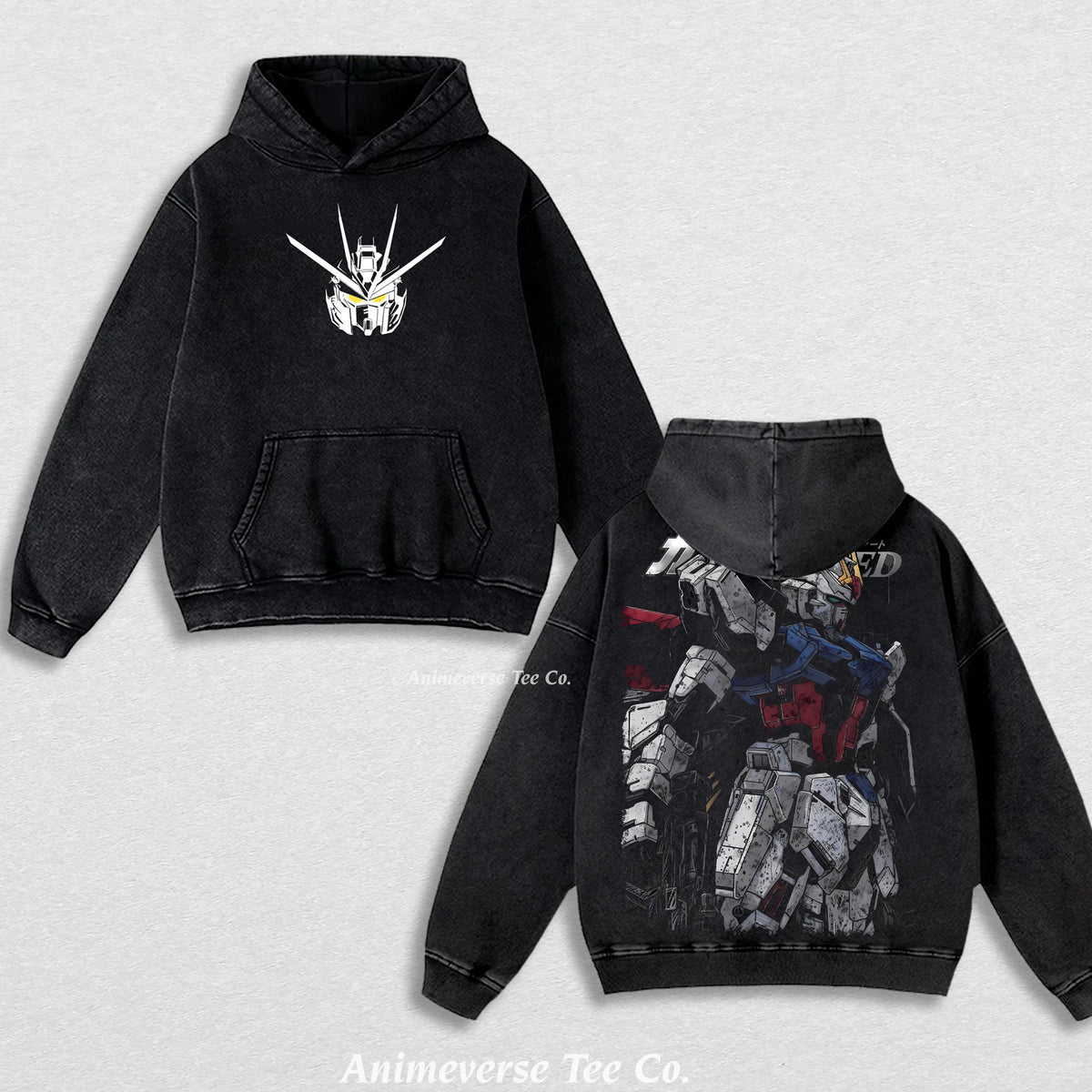 RX-78-2 Gundam,RX-0 Unicorn Gundam,Zaku II (MS-06), Gundam SEED,Astray Red Frame, Gundam Barbatos, RX-160S-2 Sinanju Stein (Ver. Ka) - Mobile Suit Gundam Anime Double Printed Vintage Washed Hoodie & Tee Unisex Oversize Anime Manga