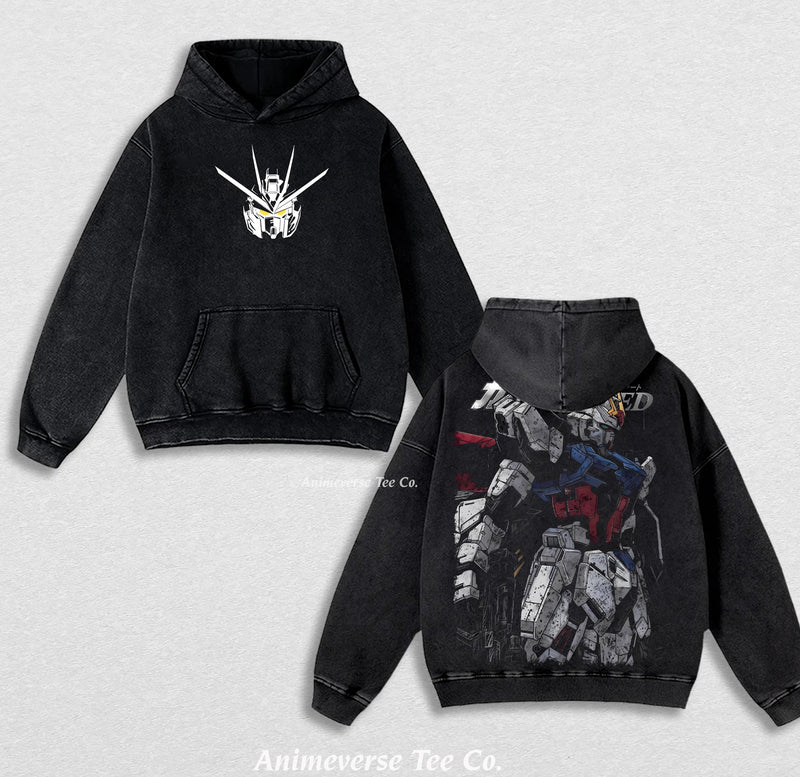 RX-78-2 Gundam,RX-0 Unicorn Gundam,Zaku II (MS-06), Gundam SEED,Astray Red Frame, Gundam Barbatos, RX-160S-2 Sinanju Stein (Ver. Ka) - Mobile Suit Gundam Anime Double Printed Vintage Washed Hoodie & Tee Unisex Oversize Anime Manga