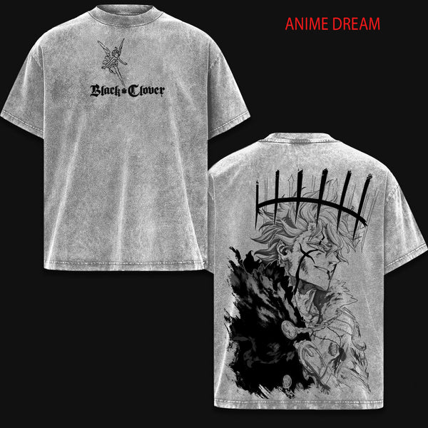 Yuno Black Clover Anime Double Printed Vintage Washed Tee Unisex Oversize Anime Manga Washed Heavyweight Cotton T-shirt, Gift For Anime Fan, Anime Lover