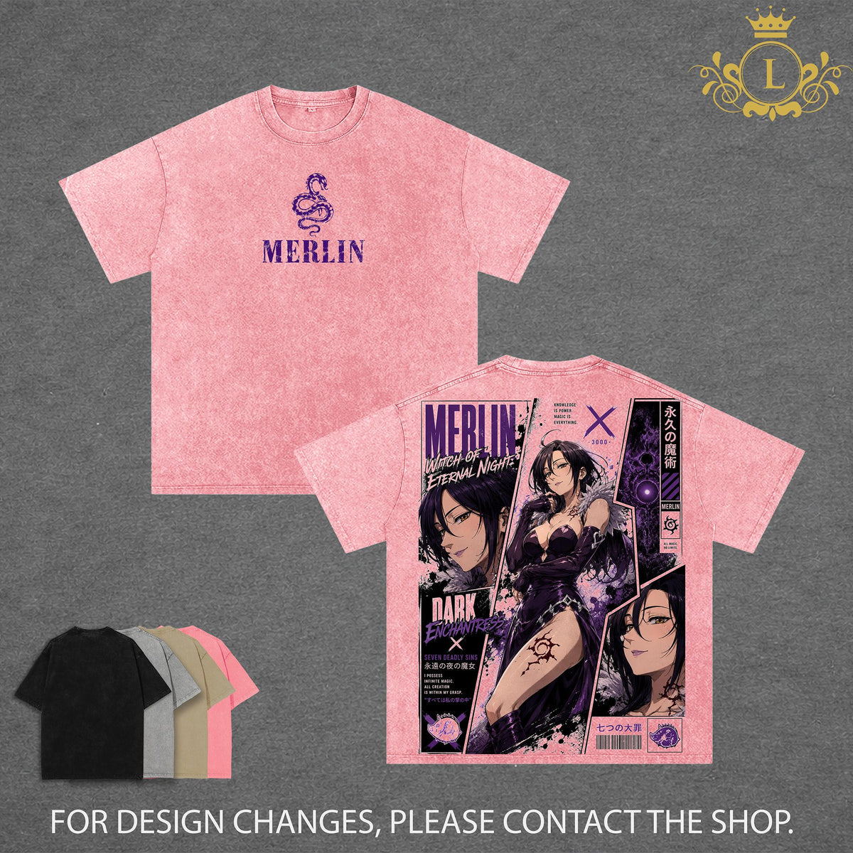 Merlin - Seven Deadly Sins Anime Double Printed Vintage Washed Tee Unisex Oversize Anime Manga Washed Heavyweight Cotton T-shirt