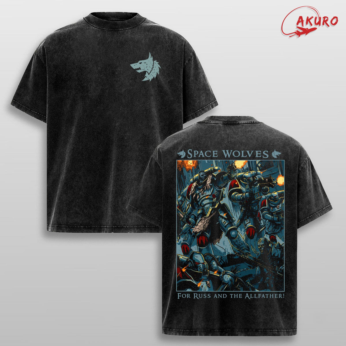 Space Wolves Warhammer 40K Washed T Shirt, Unisex Vintage Acid Wash Tee, Space Marine Fan Clothing, Russ and the Allfather Oversized Graphic Shirt, Grimdark Streetwear Apparel