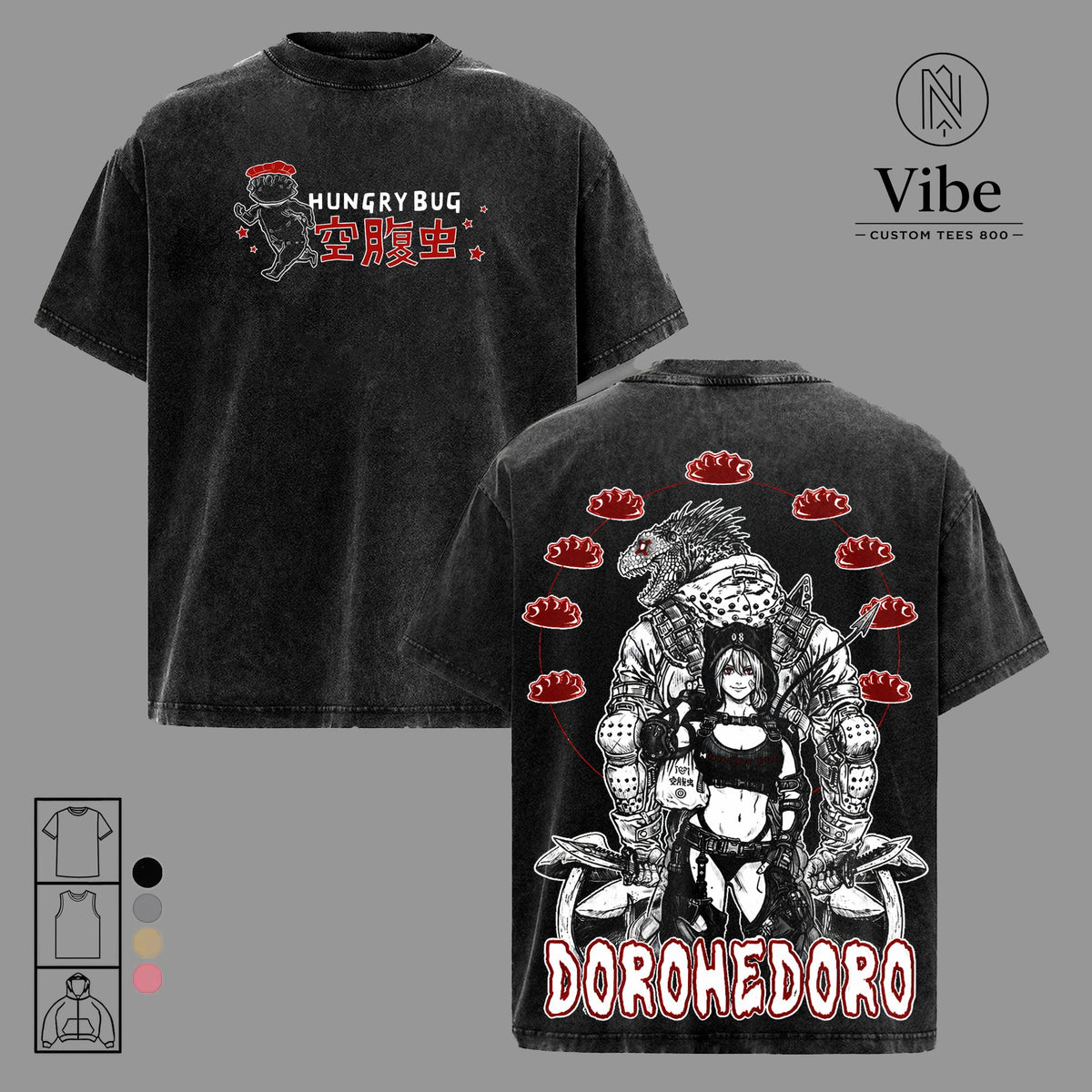 Dorohedoro Kaiman Vintage Washed Oversized Anime T-Shirt, Tank Top, Hoodie – Hungry Bug Graphic Tee, Caiman Nikaido Manga Streetwear, Dark Fantasy Japanese Anime Aesthetic Shirt, Unisex Vintage Graphic Tee