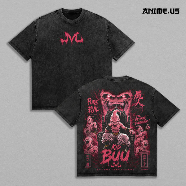 Majin Buu Kid Buu Pure Evil DBZ Vintage Washed Oversized Tee, Anime Graphic Shirt, Heavyweight Cotton Streetwear for DBZ Fans