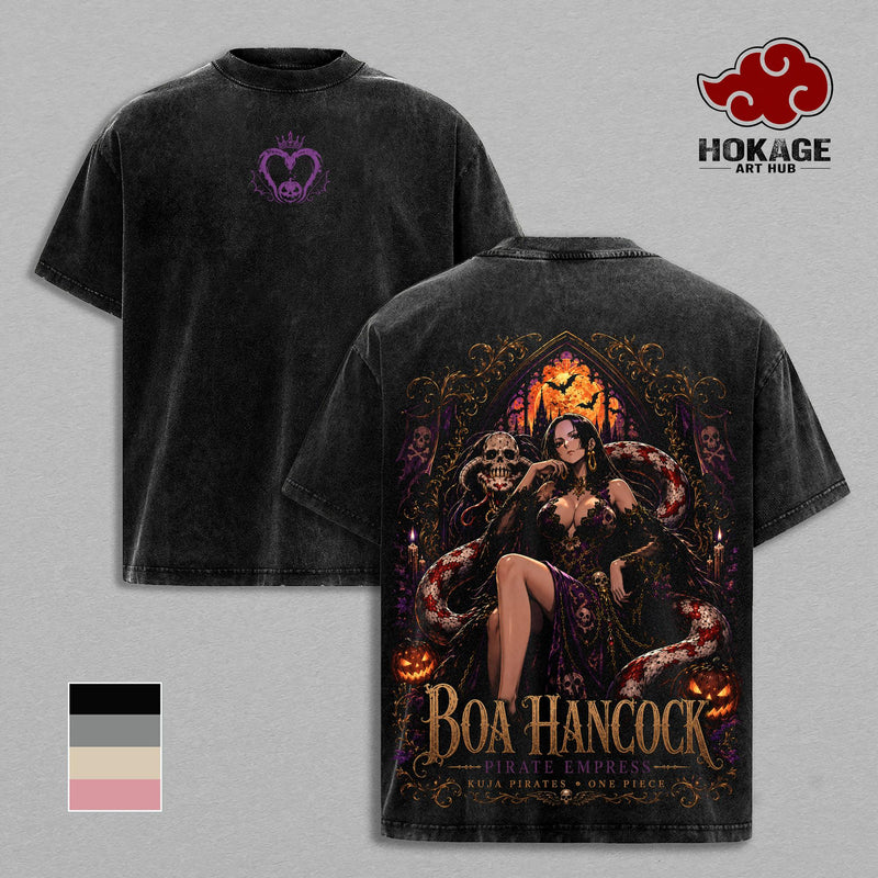 Boa Hancock Halloween T-Shirt, Vintage Washed Anime Tee, One Piecee Graphic Shirt, Oversized Streetwear, Heavyweight Cotton T-Shirt, Anime Sweatshirt, Hoodie
