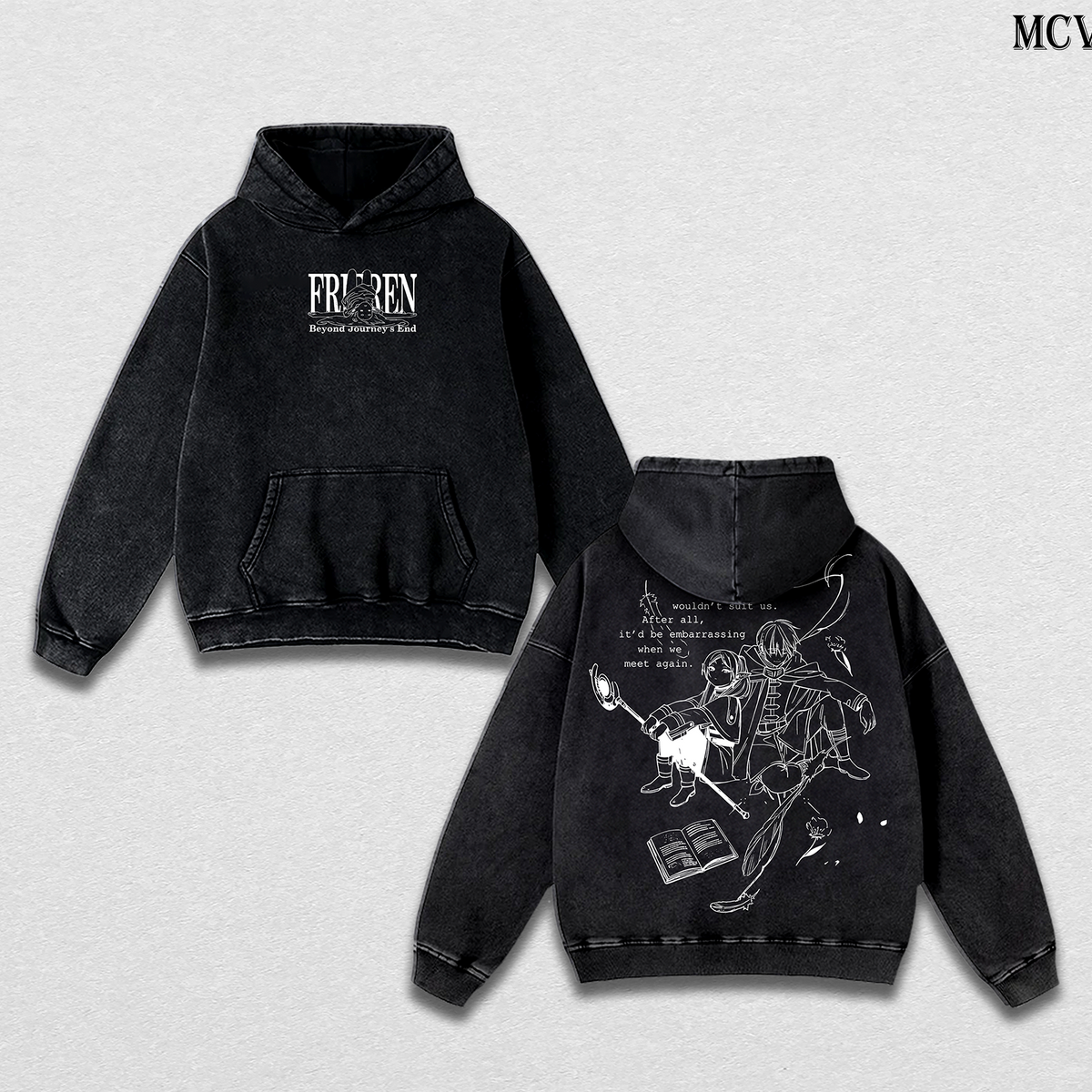 Frieren & Hero Quiet Moments Hoodie – Beyond Journey’s End Vintage Washed Anime Hoodie Aesthetic Streetwear