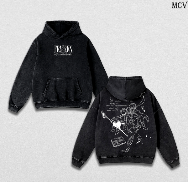 Frieren & Hero Quiet Moments Hoodie – Beyond Journey’s End Vintage Washed Anime Hoodie Aesthetic Streetwear
