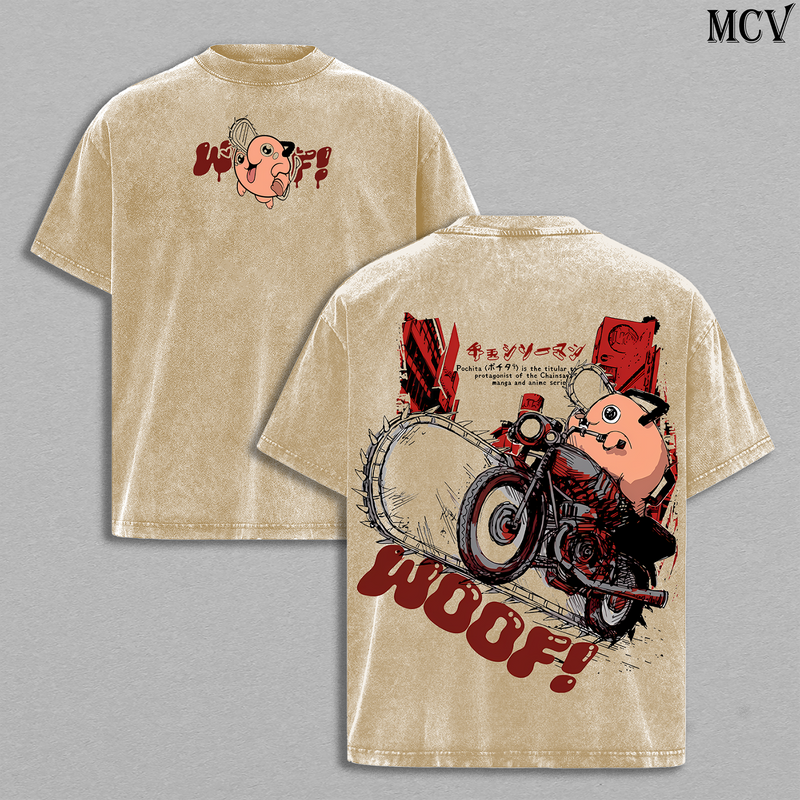Kawaii Pochita Chainsaw Man – Vintage Washed Anime Graphic Tee