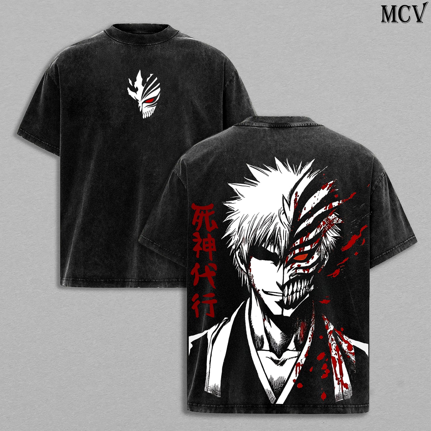 Ichigo Hollow T-Shirt, Bleach Anime Tee, Mask Transformation Graphic T-Shirt Vintage Washed