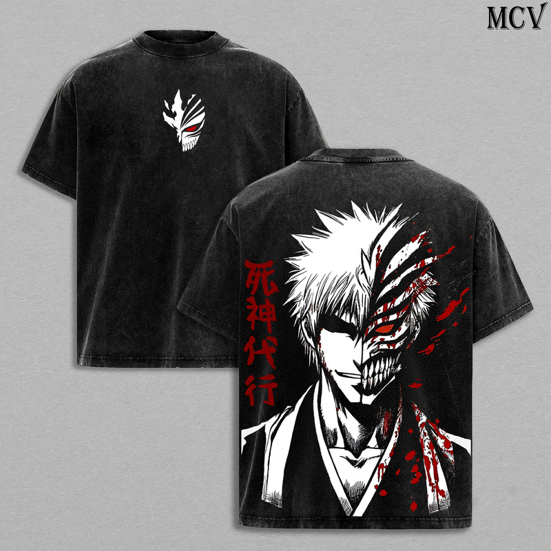 Ichigo Hollow T-Shirt, Bleach Anime Tee, Mask Transformation Graphic T-Shirt Vintage Washed