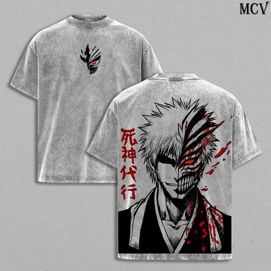 Ichigo Hollow T-Shirt, Bleach Anime Tee, Mask Transformation Graphic T-Shirt Vintage Washed