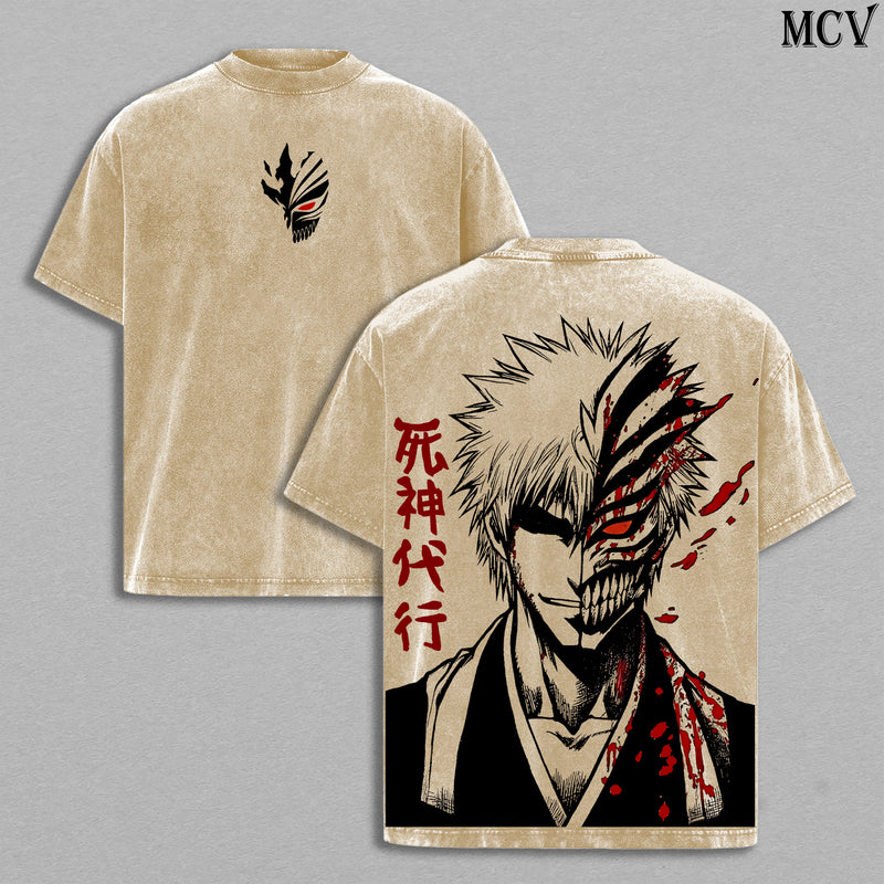Ichigo Hollow T-Shirt, Bleach Anime Tee, Mask Transformation Graphic T-Shirt Vintage Washed