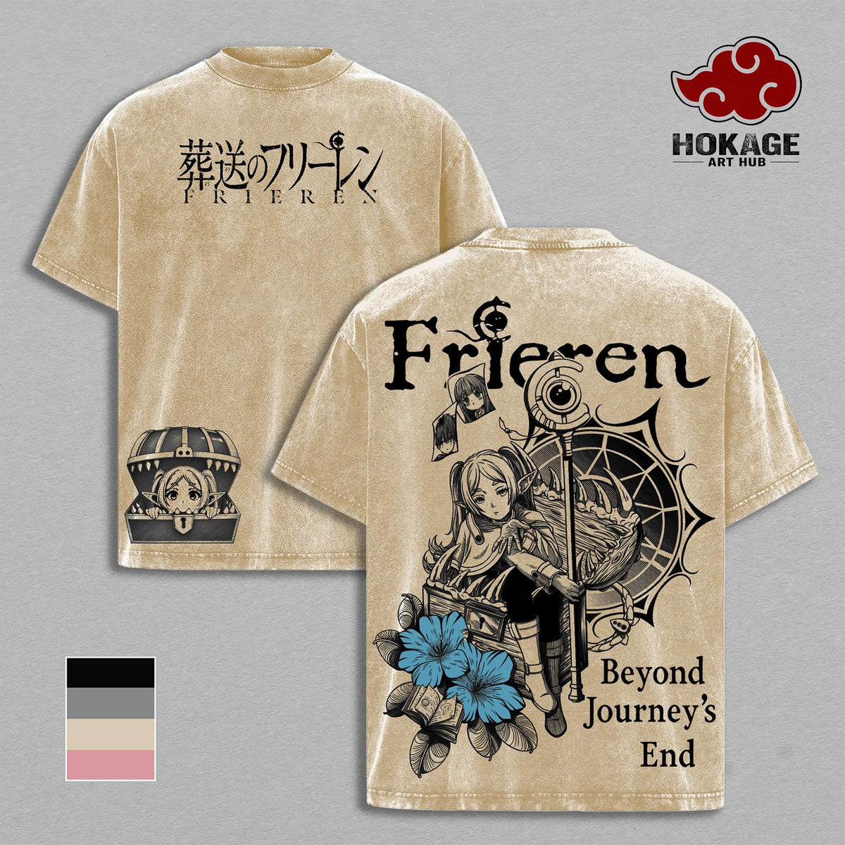 Frieren Washed Tee, Beyond Journey's End Anime Graphic Tee, Oversized Y2K Bootleg Vintage Washed Shirt, Heavyweight Streetwear For Men, Japanese Retro Manga Unisex Streetwear, Gift For Anime Lovers And Frieren Fans
