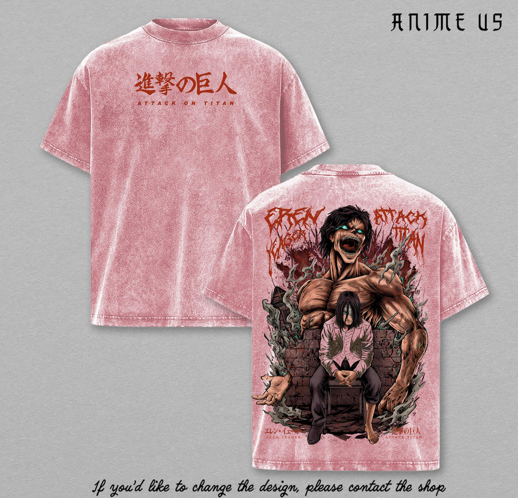 Eren Yeager Attack on Titan Anime Vintage Washed Oversized Graphic Tee Titan Form Rage AOT Streetwear Shirt