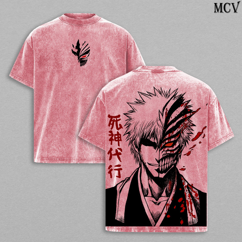 Ichigo Hollow T-Shirt, Bleach Anime Tee, Mask Transformation Graphic T-Shirt Vintage Washed
