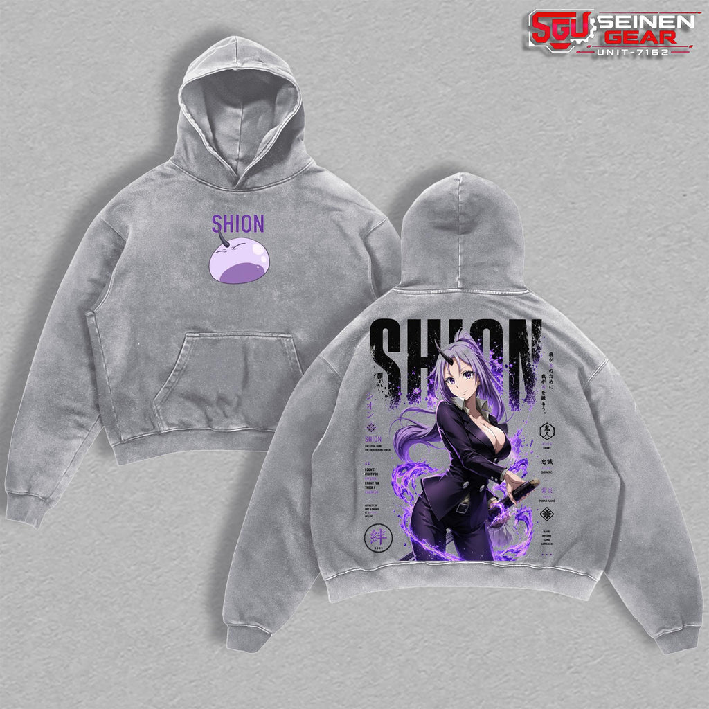Shion Vintage Washed Oversized T-Shirt Hoodie Sweatshirt, That Time I Got Reincarnated as a Slime Anime Graphic Tee, Tensura Demon Warrior Streetwear, Heavyweight Cotton Unisex Shirt, Gift for Isekai Anime Fans