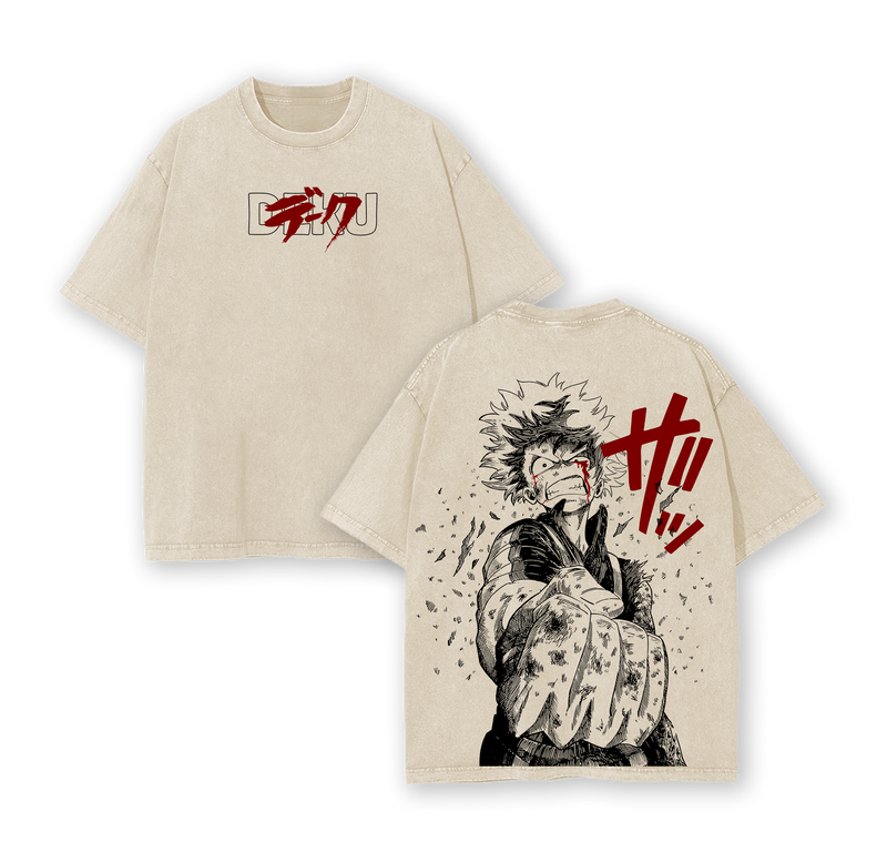 Deku Washed Tee My Hero Academia Oversize Unisex Heavy Cotton Vintage Double Printed Detroit Smash One For All Anime Manga Graphic T-Shirt