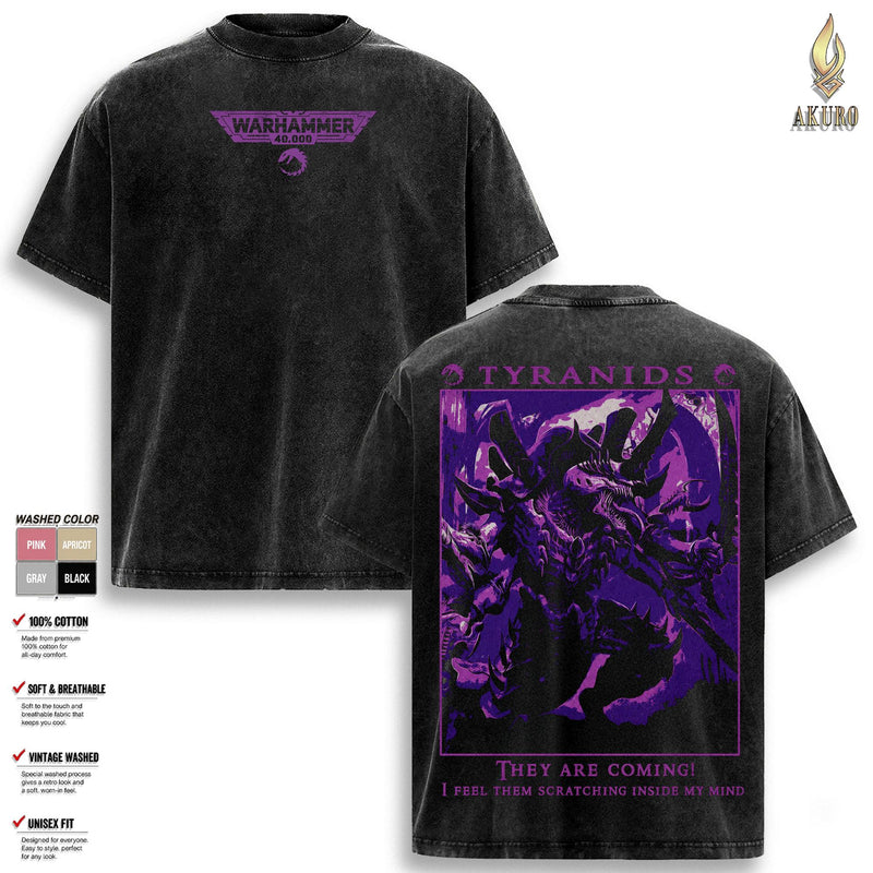 Tyranids Warhammer 40K Graphic T Shirt, Warhammer 40000 Vintage Washed Oversized Tee, Space Marines Chaos Tyranids Gaming Streetwear Soft Cotton Unisex Gift