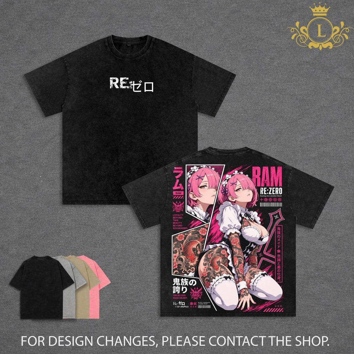 Limited Ram Re Zero Vintage Washed T Shirt, Anime Maid Graphic Tee, Ram Tattoo Anime Shirt, Oversized Heavyweight Cotton Streetwear, Dark Fantasy Anime Apparel, Double Printed Unisex Tee, Gift for Re Zero Fans