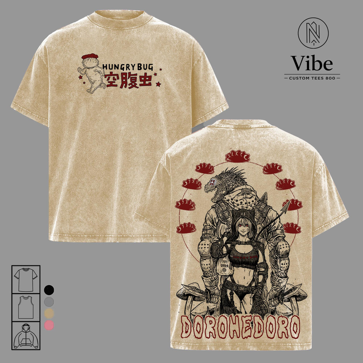 Dorohedoro Kaiman Vintage Washed Oversized Anime T-Shirt, Tank Top, Hoodie – Hungry Bug Graphic Tee, Caiman Nikaido Manga Streetwear, Dark Fantasy Japanese Anime Aesthetic Shirt, Unisex Vintage Graphic Tee