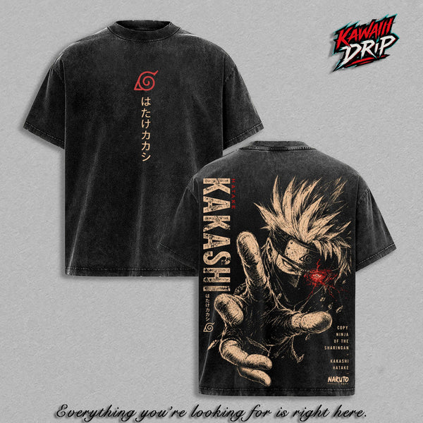 Kakashi Hatake Vintage T-Shirt - Narutoo Shippuden Anime Double Printed Vintage Washed Tee Unisex Oversize Anime Manga Washed Heavyweight Cotton T-Shirt