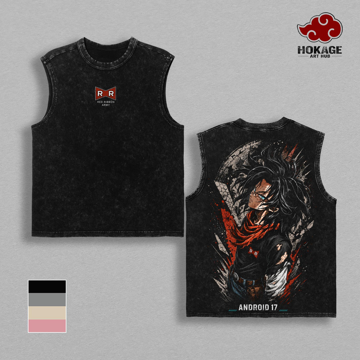 Android 17 DBZ T-Shirt, Vintage Washed Graphic Tee, DBZ Anime Shirt, Men's T Shirts, Tank Top, Retro Anime Streetwear, Oversized Graphic Tee