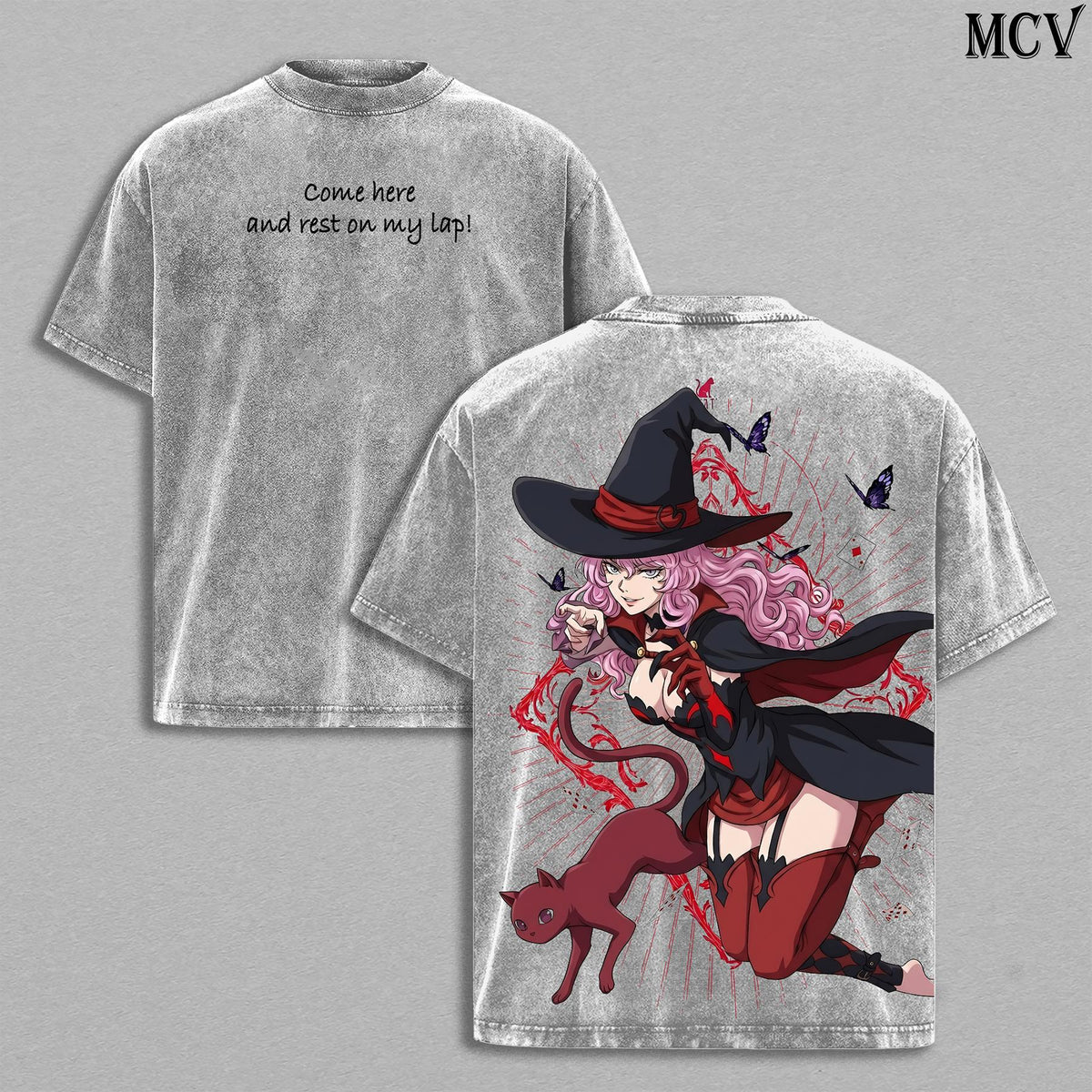 Vanessa Enoteca Black Clover Tee – Vanessa Vintage Washed T-Shirt | Black Bulls Witch | Thread Magic Anime Manga Graphic Tee | Heavy Cotton Unisex Oversized Streetwear Top